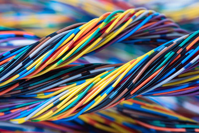 Electrical wiring multicolored cable close-up