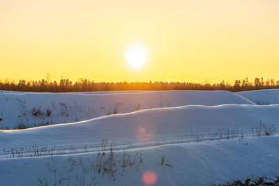 Fantastic landscape glowing by sunlight. dramatic wintry scene. kingisepp, russia, europe. beauty.