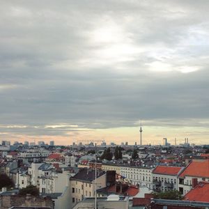 High angle view of buildings in city