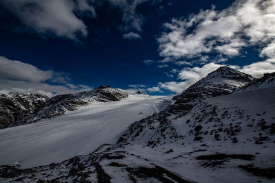 Scenic view of snow covered mountain against sky