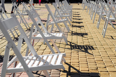 High angle view of empty chairs