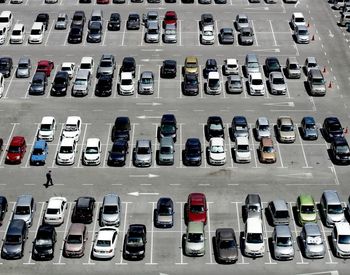 High angle view of parked cars