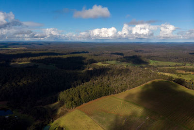 High angle view of land against sky