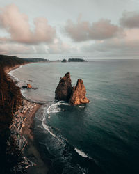 Scenic view of rocks in sea against sky