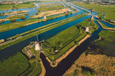 High angle view of road amidst field