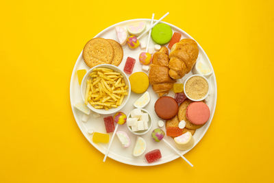 High angle view of food served in plate