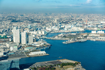 High angle view of buildings in city