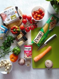 High angle view of fruits on table