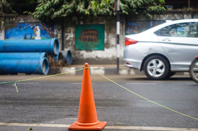 Traffic cone on road