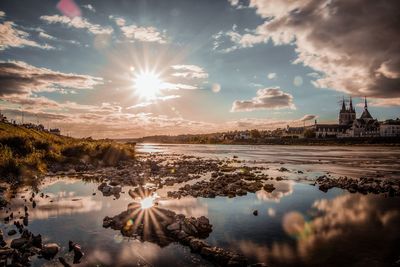 Scenic view of lake against sky during sunset