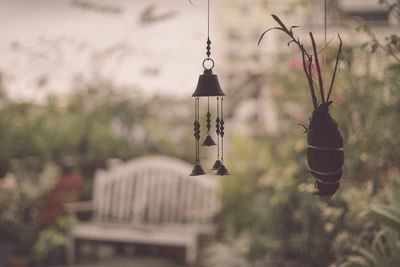 Wind chime and plant hanging at yard