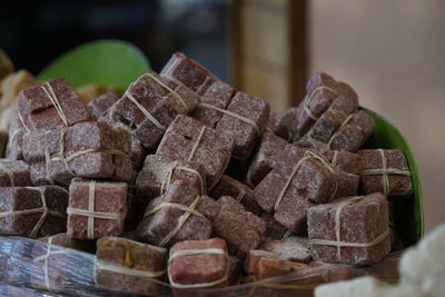Close up of natural organic soap in a spice shop in medina