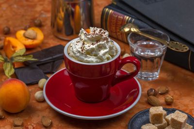 Close-up of coffee cup on table