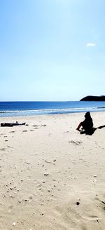 Rear view of woman sitting on beach
