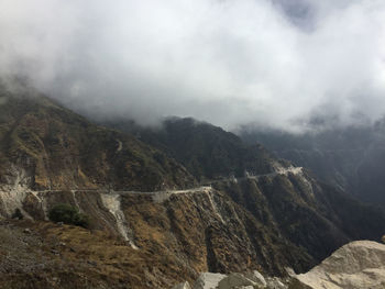 Scenic view of mountains against cloudy sky