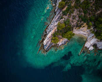 High angle view of rocks on beach