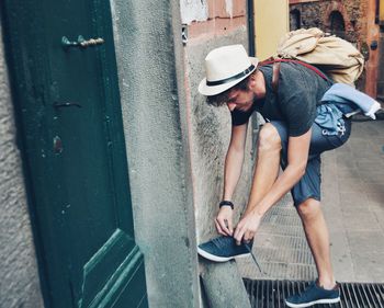 Side view of young man looking away