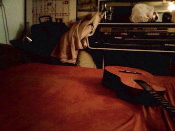 Close-up of sofa in the dark