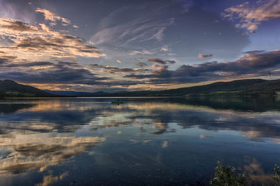 Scenic view of lake against sky during sunset