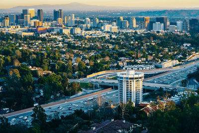 High angle view of cityscape against sky