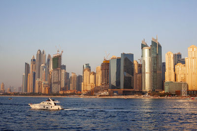 Dubai, uae, april 2019 beautiful view of dubai marina from bluewaters island