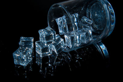 Close-up of glass bottle against black background