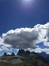 Scenic view of mountains against cloudy sky