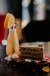 Close-up of cake in plate on table