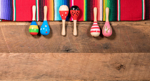 High angle view of toys on table