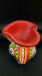 High angle view of hat on table