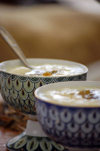 Delicious raisin yogurt in the bowl