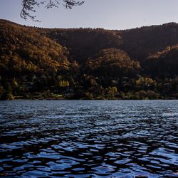 Scenic view of lake against sky during autumn