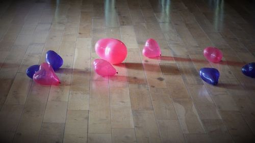 High angle view of multi colored balloons