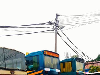 Low angle view of electricity pylon against clear sky