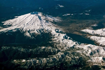 Aerial view of snow covered landscape