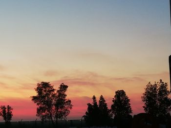 Low angle view of silhouette trees against romantic sky