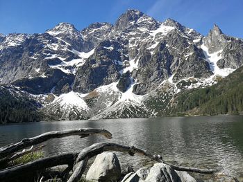 Scenic view of snowcapped mountains against sky morskie oko