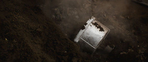 High angle view of old metal wall