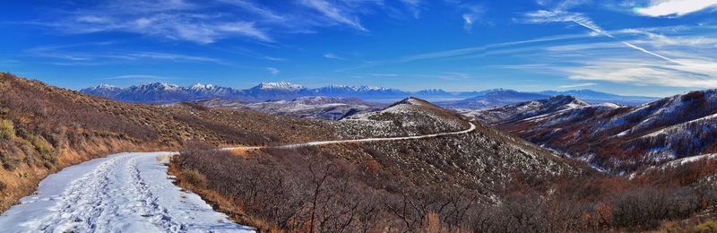 Scenic view of snowcapped mountains against sky