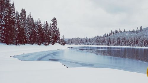 Frozen lake against sky during winter