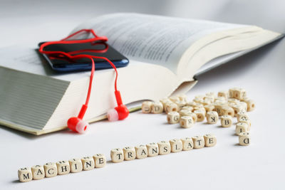 Close-up of books on table
