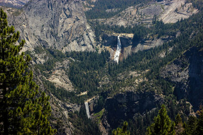 High angle view of river amidst mountains