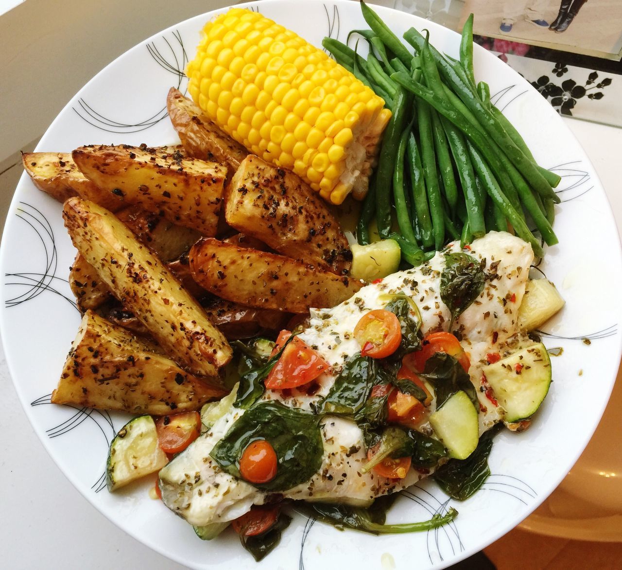 HIGH ANGLE VIEW OF SERVED FOOD