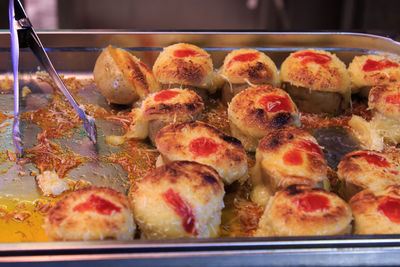 High angle view of food on display at store