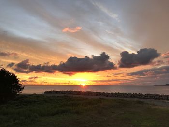 Scenic view of sunset over sea