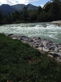 Scenic view of river and mountains