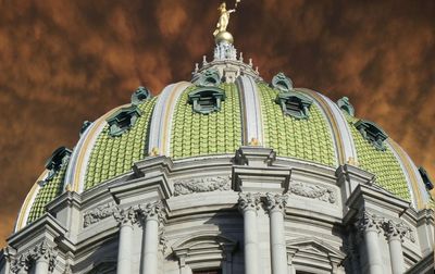 Low angle view of pennsylvania state capitol during sunset