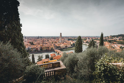 High angle shot of townscape against sky