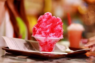 Close-up of ice cream on table