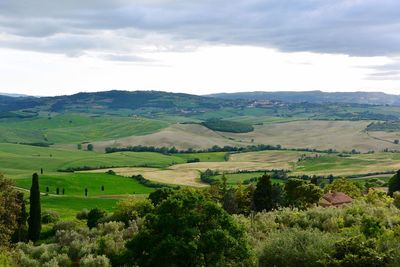 Scenic view of field against cloudy sky